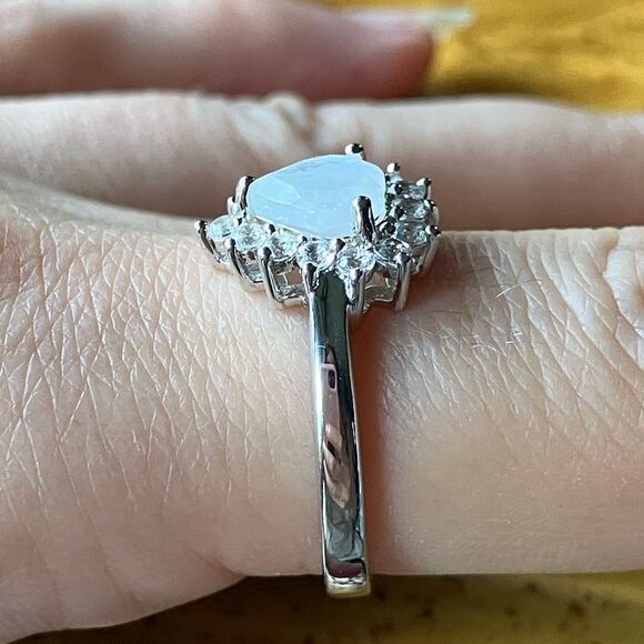 Natural Rainbow Moonstone Sterling Silver Heart Ring Size 8.75 - Picture 3 of 10